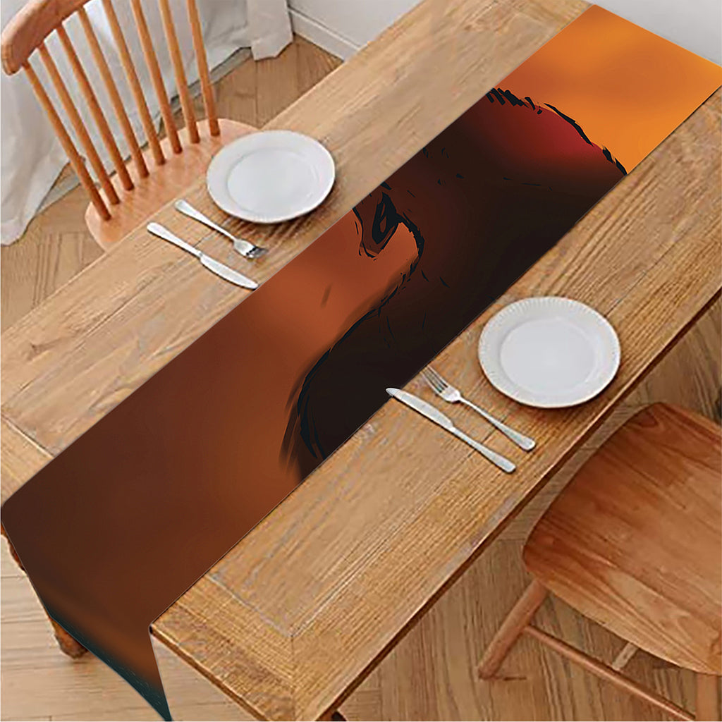 Red Moon Howling Wolf Print Table Runner