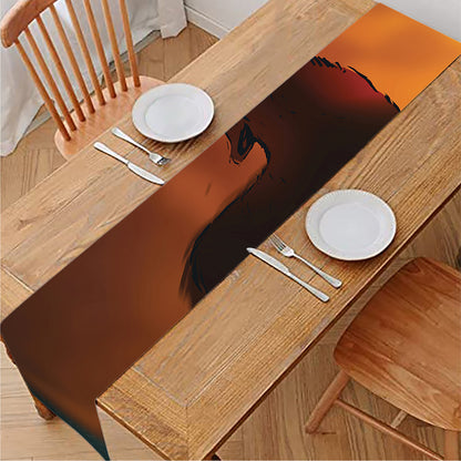 Red Moon Howling Wolf Print Table Runner