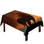 Red Moon Howling Wolf Print Tablecloth
