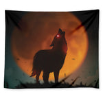 Red Moon Howling Wolf Print Tapestry