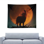 Red Moon Howling Wolf Print Tapestry