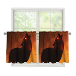 Red Moon Howling Wolf Print Tier Curtains