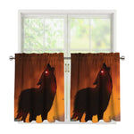Red Moon Howling Wolf Print Tier Curtains