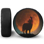 Red Moon Howling Wolf Print Tire Cover