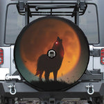 Red Moon Howling Wolf Print Tire Cover With Camera Hole