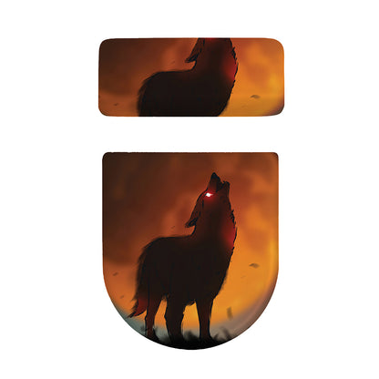 Red Moon Howling Wolf Print Toilet Lid And Tank Cover Set