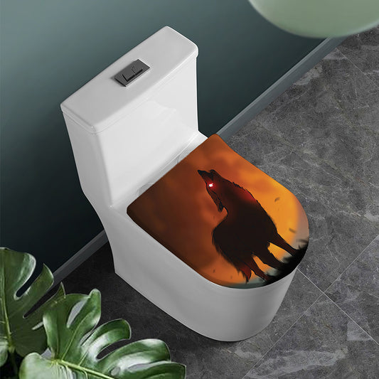 Red Moon Howling Wolf Print Toilet Lid Cover