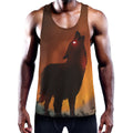 Red Moon Howling Wolf Print Men's Workout Tank Top