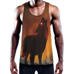 Red Moon Howling Wolf Print Training Tank Top