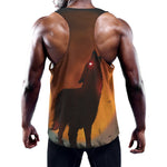 Red Moon Howling Wolf Print Training Tank Top