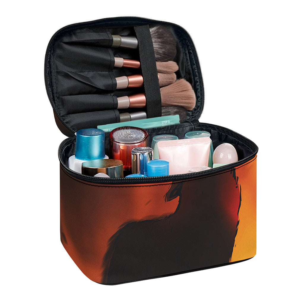 Red Moon Howling Wolf Print Travel Makeup Bag