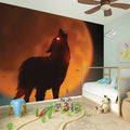 Red Moon Howling Wolf Print Wall Sticker