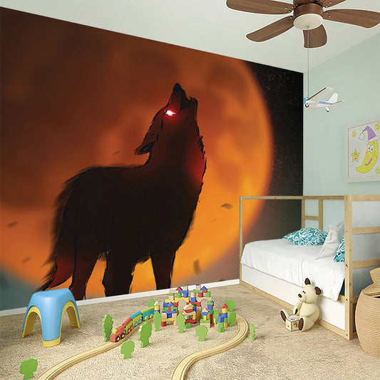 Red Moon Howling Wolf Print Wall Sticker