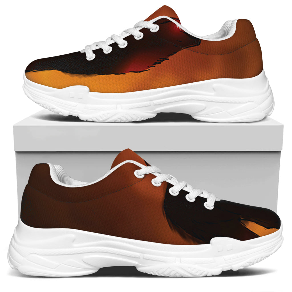 Red Moon Howling Wolf Print White Chunky Shoes