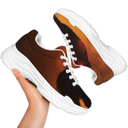 Red Moon Howling Wolf Print White Chunky Shoes