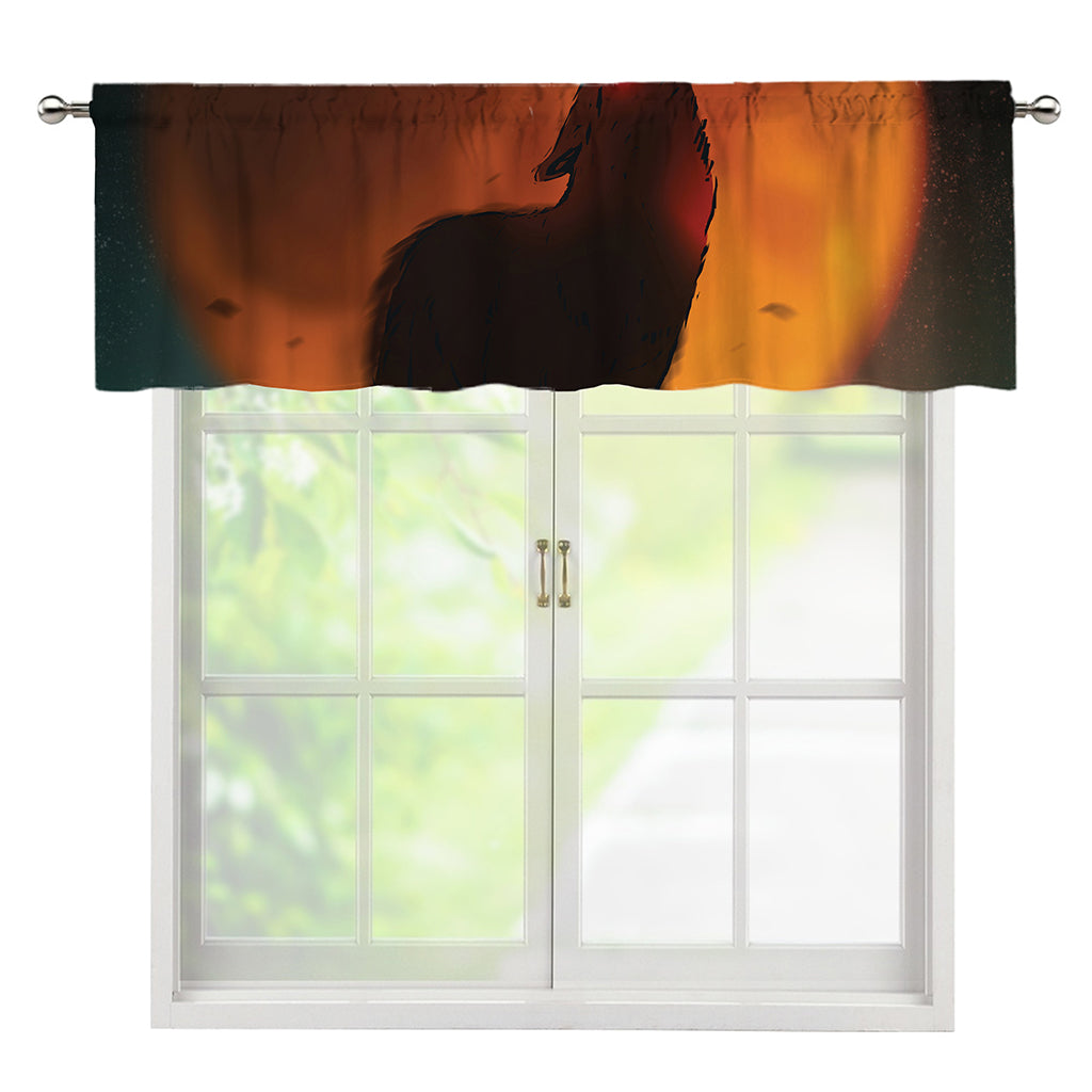 Red Moon Howling Wolf Print Window Valance