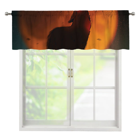 Red Moon Howling Wolf Print Window Valance