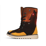 Red Moon Howling Wolf Print Winter Boots