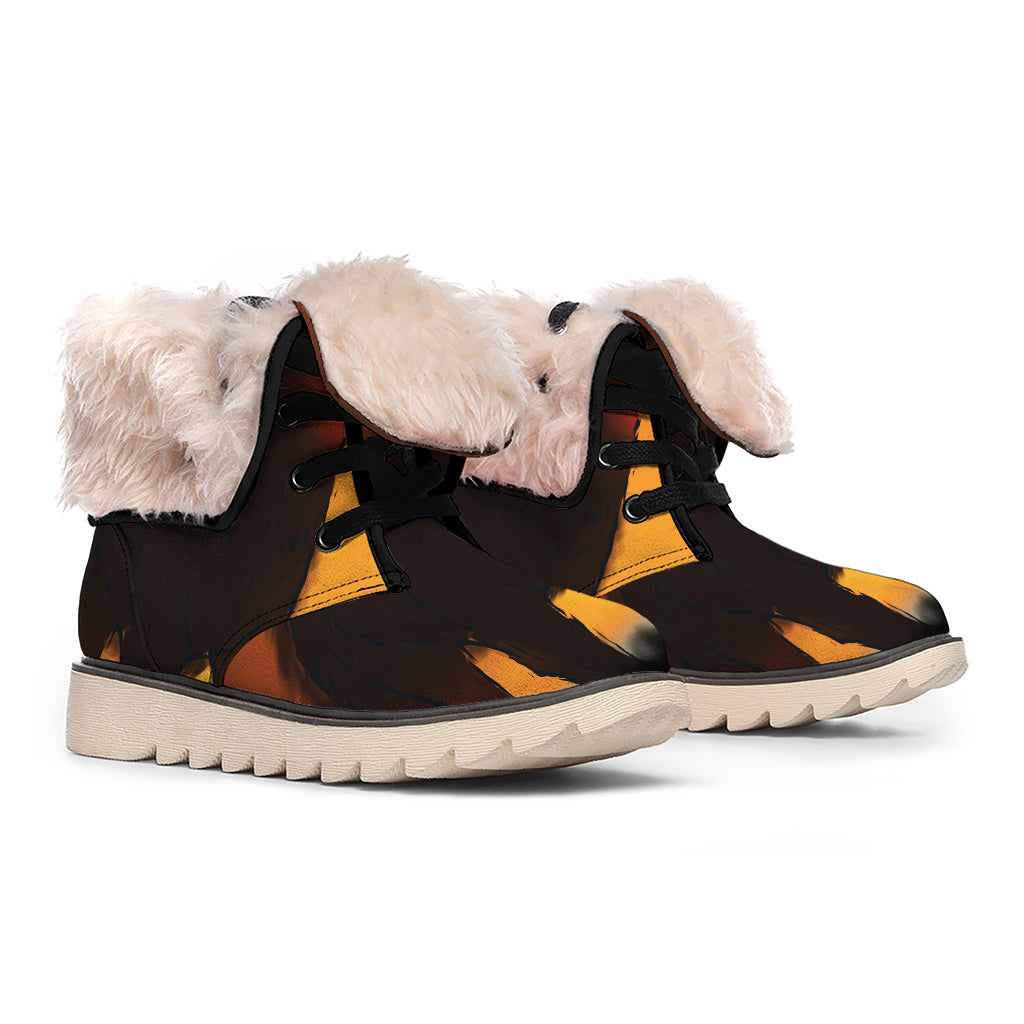 Red Moon Howling Wolf Print Winter Boots