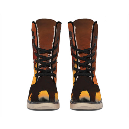 Red Moon Howling Wolf Print Winter Boots