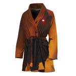 Red Moon Howling Wolf Print Women's Bathrobe