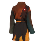 Red Moon Howling Wolf Print Women's Bathrobe