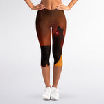 Red Moon Howling Wolf Print Women's Capri Leggings