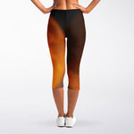 Red Moon Howling Wolf Print Women's Capri Leggings