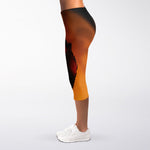 Red Moon Howling Wolf Print Women's Capri Leggings