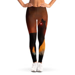 Red Moon Howling Wolf Print Women's Leggings