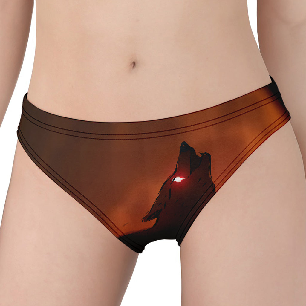 Red Moon Howling Wolf Print Women's Panties