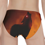 Red Moon Howling Wolf Print Women's Panties