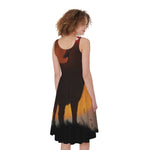 Red Moon Howling Wolf Print Women's Sleeveless Dress