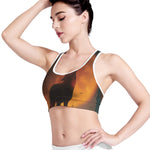 Red Moon Howling Wolf Print Women's Sports Bra