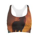 Red Moon Howling Wolf Print Women's Sports Bra