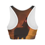 Red Moon Howling Wolf Print Women's Sports Bra