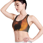 Red Moon Howling Wolf Print Women's Sports Bra