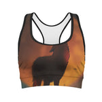 Red Moon Howling Wolf Print Women's Sports Bra
