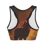 Red Moon Howling Wolf Print Women's Sports Bra