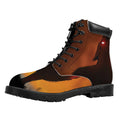 Red Moon Howling Wolf Print Padded Collar Lace Up Boots