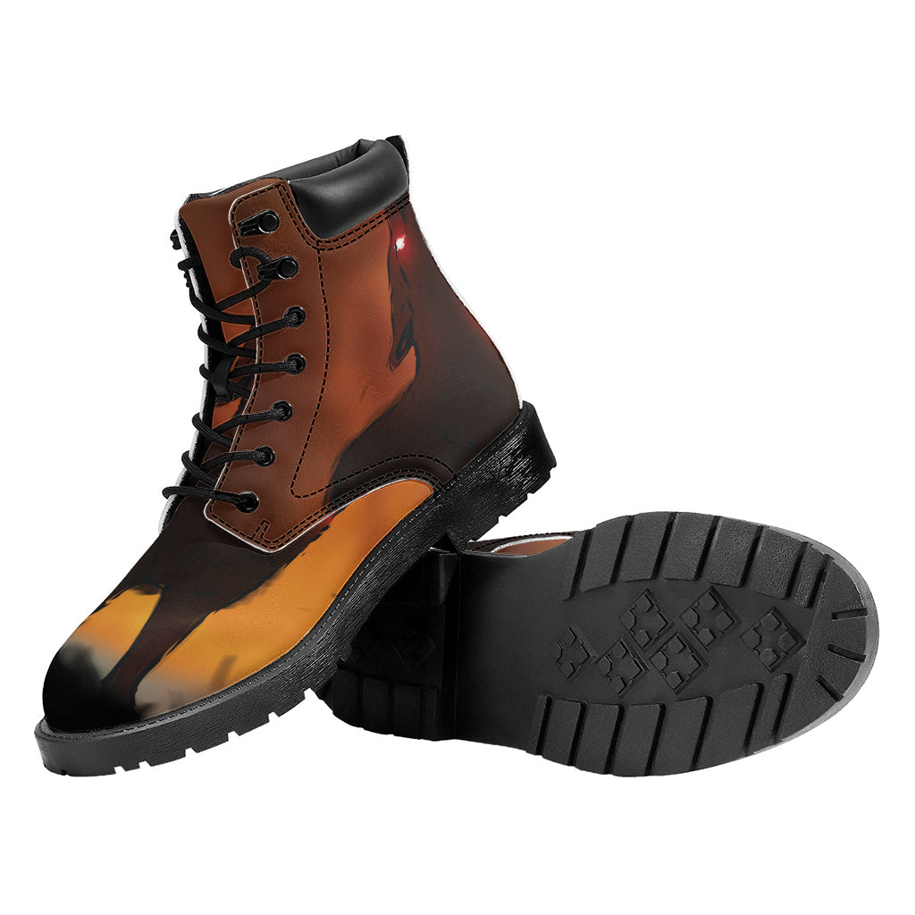 Red Moon Howling Wolf Print Work Boots