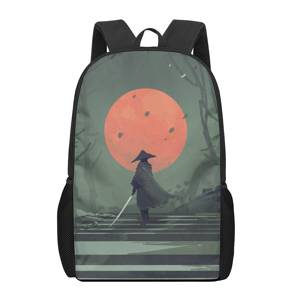 Red Moon Samurai Print 17 Inch Backpack
