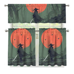 Red Moon Samurai Print 3 Piece Kitchen Curtains