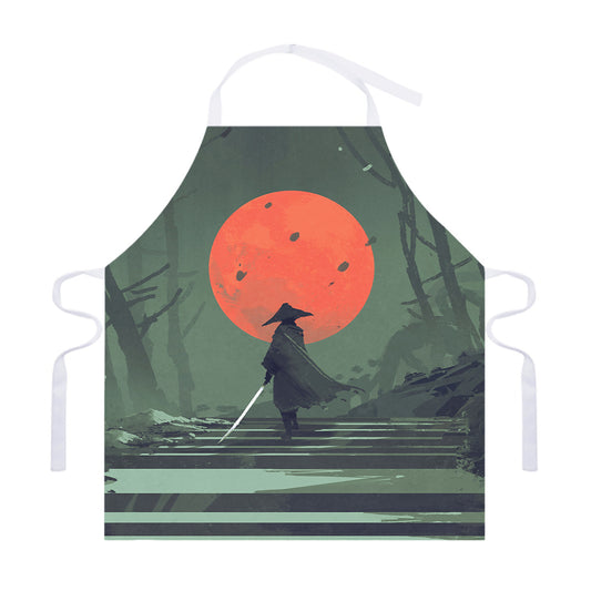 Red Moon Samurai Print Adjustable Apron