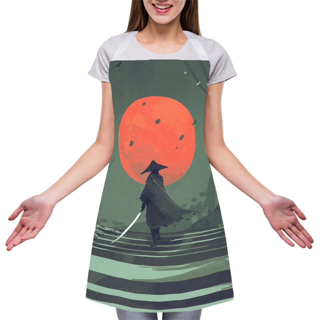 Red Moon Samurai Print Adjustable Apron