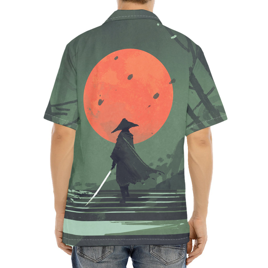 Red Moon Samurai Print Aloha Shirt