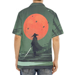 Red Moon Samurai Print Aloha Shirt