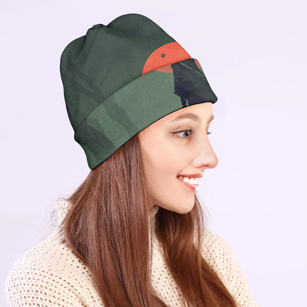 Red Moon Samurai Print Beanie