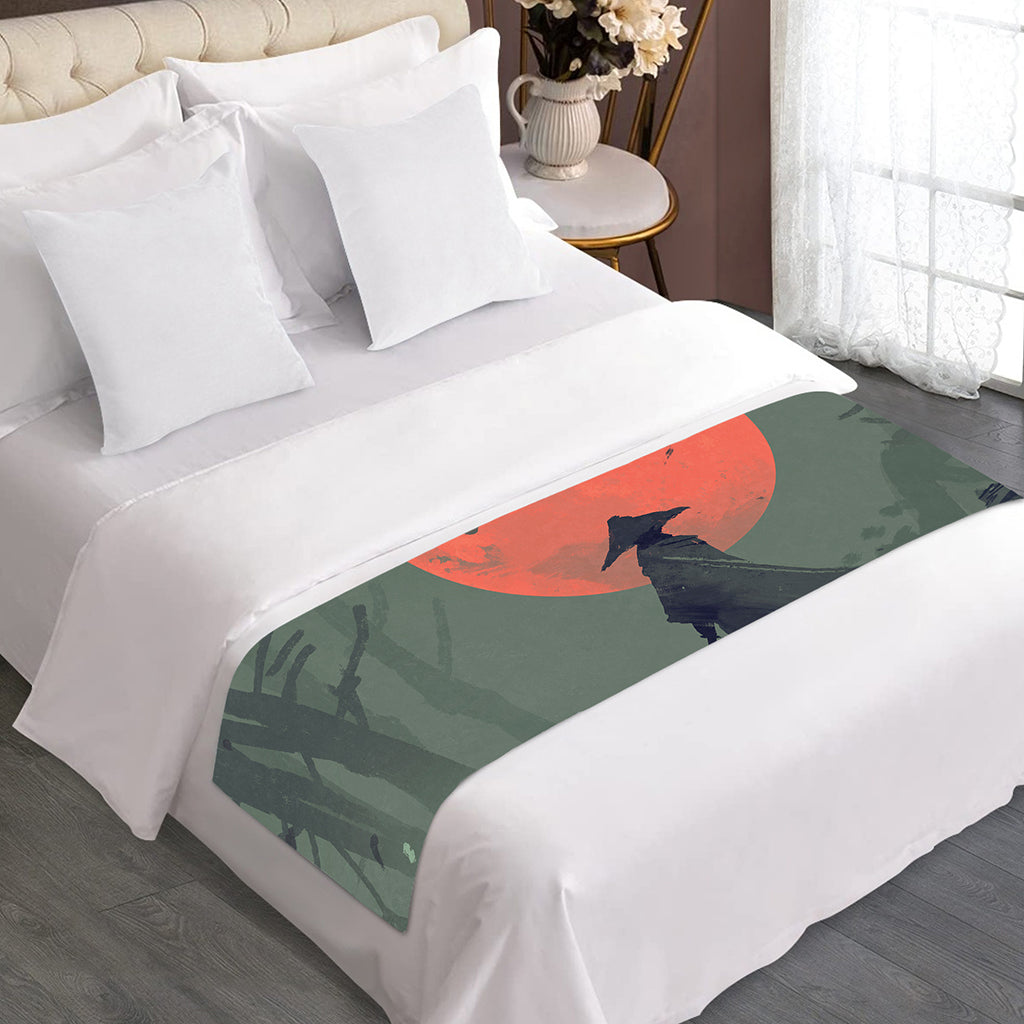 Red Moon Samurai Print Bed Runner