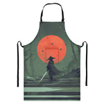 Red Moon Samurai Print Bib Apron With Pocket